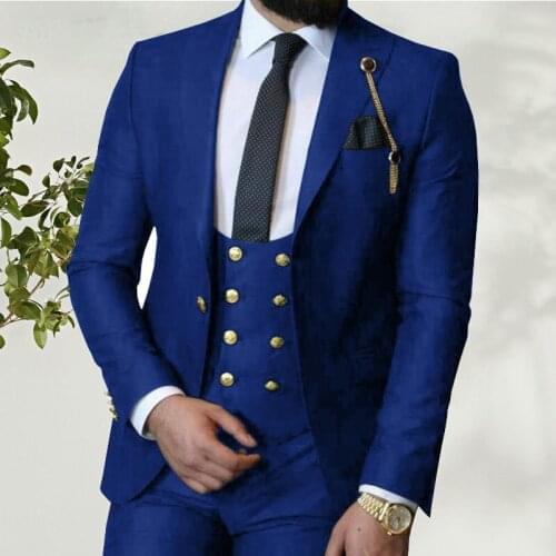 Three Pieces Mens Wedding Suits Slim Fit Blazer Vest Pants Button Down Business Formal Costumes for Work Men
