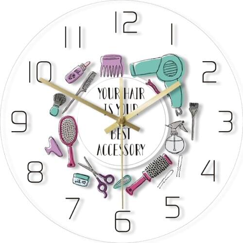 Your Hair Is Your Best Wall Clock Barber Beauty Salon Modern Design Hairdresser Accessory LED Light Watch Watercolour Horloge