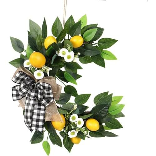 Artificial Lemon Half Moon Shaped Wreath Spring Summer Wreath for Front Door Window Wall Wedding Party Home Decoration