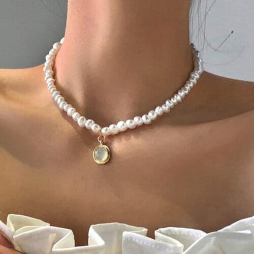 Vintage Irregular Baroque Pearl Choker Necklace France Sytal Classic Romantic Pendant Necklace For Women Wedding Party Jewelry