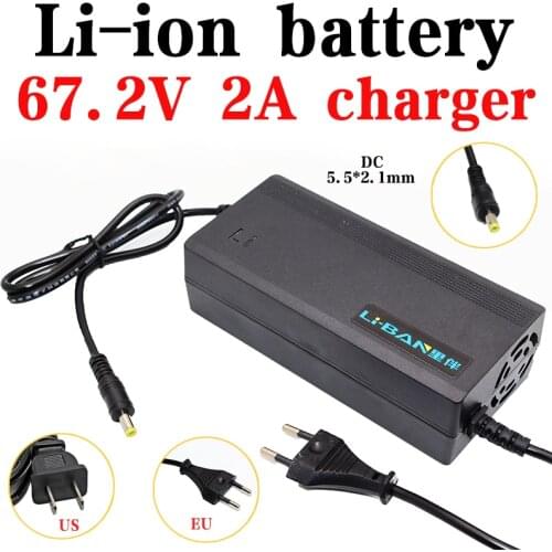 60V 2A Li-ion battery charger 16S 3.7V 67.2V Li-ion battery pack charger DC5.5*2.1mm smart power-off with fan AC 100-240V EU/US