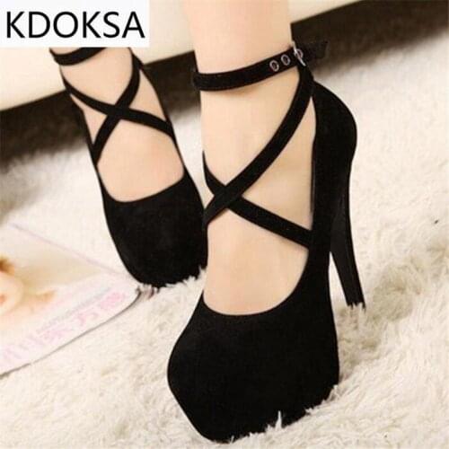 Korean Version of The New Ultra High Heel Stiletto Shoes XL Fashion Cross Strap Waterproof Platform Womens Single Product Trend