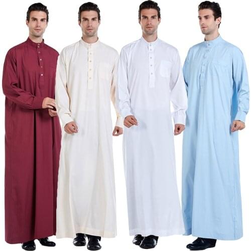 Muslim Men Thobe Jubba Robe Long Sleeve Saudi Arab Kaftan Dress Islamic Abaya Loose Middle East Jubba Caftan Costumes Daffah New
