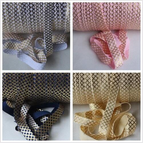 18 colors Small gold Quatrefoil Printed Fold over elastic 50 yards per lot