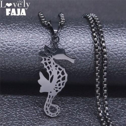 2021 Seahorse Stainless Steel Chain Necklace for Women/Men Black Color Long Gothic Necklaces Jewelry colgante N4216S03