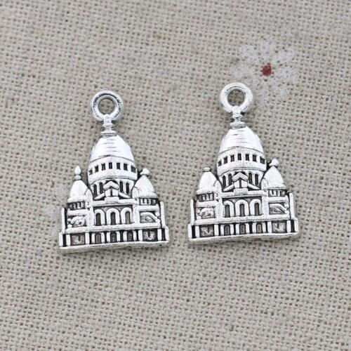 30PCS Antique Silver Plated Castle Charm Pendants for Jewelry Making Bracelet DIY Accessories 23x16mm
