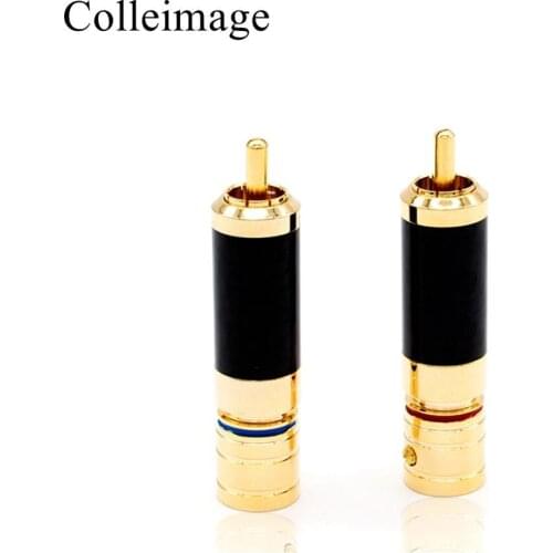 Colleimage hifi 4/pcs audio Pure Copper Gold Plated Carbon Fiber RCA Plug Connector HI-END