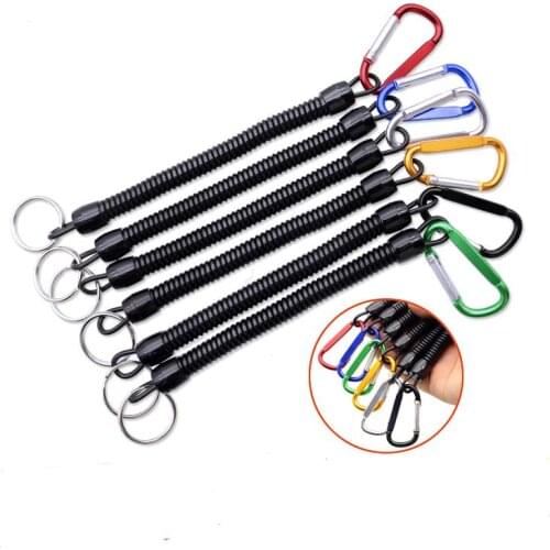 500PCS Retractable Plastic Spring Elastic Rope Security Gear Tool For Airsoft Outdoor Hiking Camping Anti-lost Keychain Gift SN