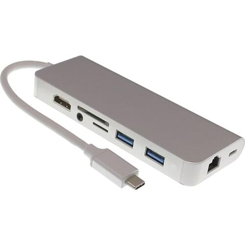 8 in 1 USB 3.1 Type C HUB to 4K HDMI 3.5mm Audio RJ45 Gigabit Ethernet Adapter with Type C PD Charging SD TF Card Reader Hub