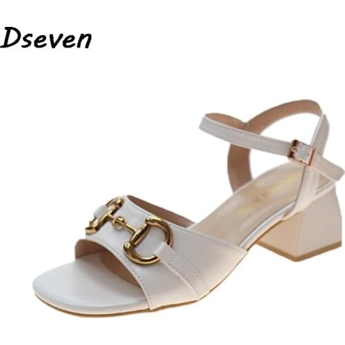 Chunky Heels Shoes Non-slip Candy Color Sandals Women Summer New Fashion Ladies Sandals 2021 Woman Buckle Sandals Square Toe