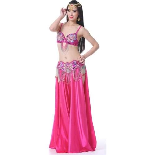 Belly Dance Bra and Belt Stage Performance Belly Dancing Costumes 2 Pieces butterfly Eastern Style Sequins Fringes