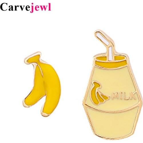 Carvejewl Korea Fruit asymmetrical enamel earrings female lovely girl banana milk stud earring for women fine jewelry accessory