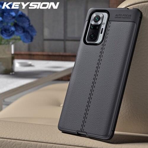 KEYSION Shockproof Case for Redmi Note 10 10 Pro Leather Texture soft silicone Phone Back Cover for Xiaomi Redmi Note 10 Pro Max