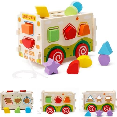 Baby Intelligence Car Wooden Shape Sorter Toy for Toddlers Cognitive Matching Skill Training Kids Educational Wooden Block Toy
