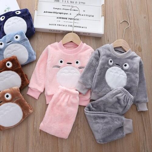 Childrens Sleep Sets Autumn Boys Flannel Home Clothes Toddler Girls Cute Pajamas Two-Piece Kid Casual Clothing Sleepwear Outfit