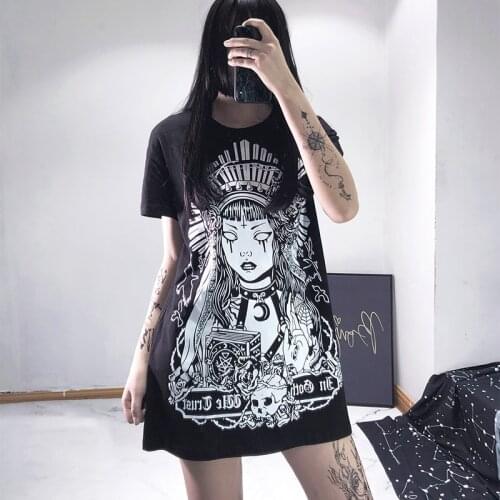 Harajuku Shirt Loose T Shirt Women for Gothic Girl Summer Tops Tee Short Sleeve Tee Black Streetwear