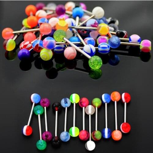 10Pcs/lot Tongue Piercing Ring Colorful Acrylic Balls Barbell Style 316L Surgical Steel Tongue Bar Lip Belly Navel Rings Pin