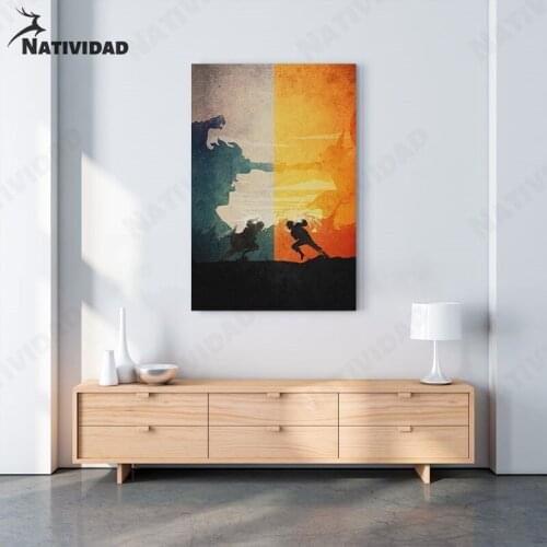 Red Orange Symmetrical Art Canvas Painting Opposing People Picture Print Poster Bedroom Living Room Home Art Deco Wall Sticker