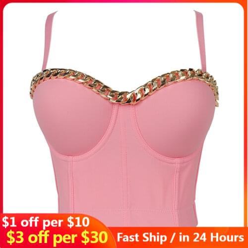 Fashion Gold-Plated Chain Corset Top Nightclub Sexy Tops Women Crop Top To Wear Out Bra Push Up Bustier Female Tops Mujer