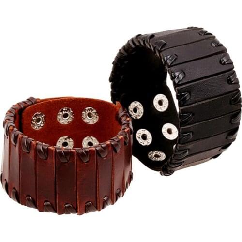 Fashion Vintage Handmade Wide Genuine Leather Cuff Bracelet Wristbands Casual Punk Weave Braided Bangle Wrap Retro Biker Jewelry
