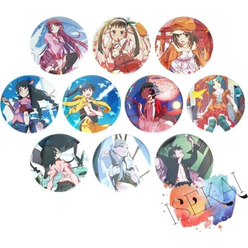Monogatari Series Anime Badge Hitagi Mayoi Nadeko Karen Tsubasa Yotsugi Oikura Sodachi Oshino Ougi Metal Badge Brooch Pins