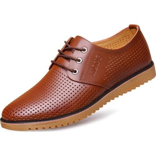 2021 New Men Artificial Leather Shoes Mens Comfortable Low-top British Casual Single Shoes Mens Hollow Out Leather Formal Shoes