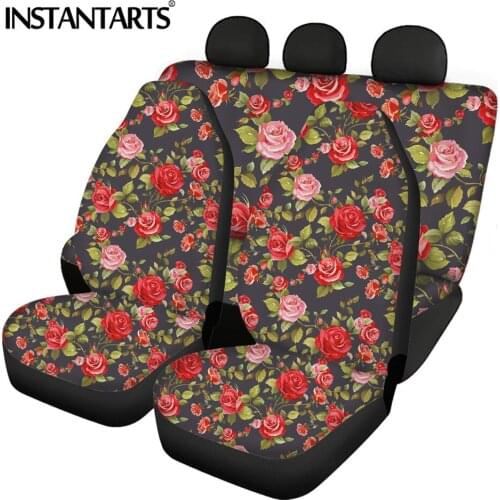 INSTANTARTS Tropical Plant Flower Design Set of 5 Universal Car Front&Rear Seat Covers Stylish Durable Car Interior Seat Covers