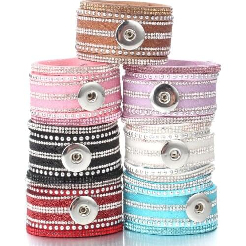 New Snap Button Leather Bracelet Wide Crystal Snap Bracelets 18mm DIY Button Jewelry for Women Men