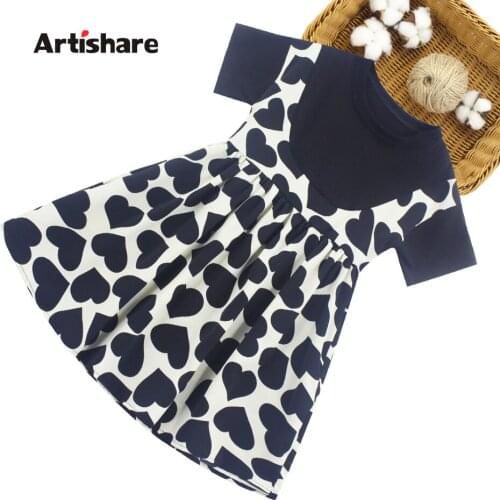 Kids Dresses For Girls Heart Pattern Girls Party Dress Kids Summer Child Dress Casual Style Clothes For Girls 6 8 10 12 14