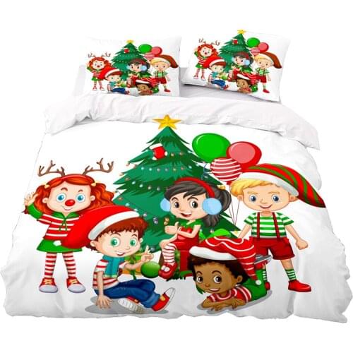 Cartoon Style Kids And ChristmasTree Pattern Duvet Cover Set 200x200 With Pillowcase,229x260 Quilt Cover,Extra Large Bedding Set