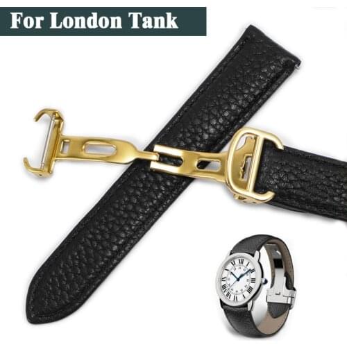 Watch Bracelet For Cartier TANk SOLO RONDE DE Men Lady Lychee Grain Genuine Leather Strap Watch Accessorie Belt Watch Band Chain