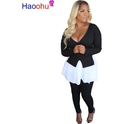 Sexy Knit Two Piece Set Women Fall Clothing Front Long Back Short Top Pants Suit 2 Piece Matching Sets Sexy Club Outfits