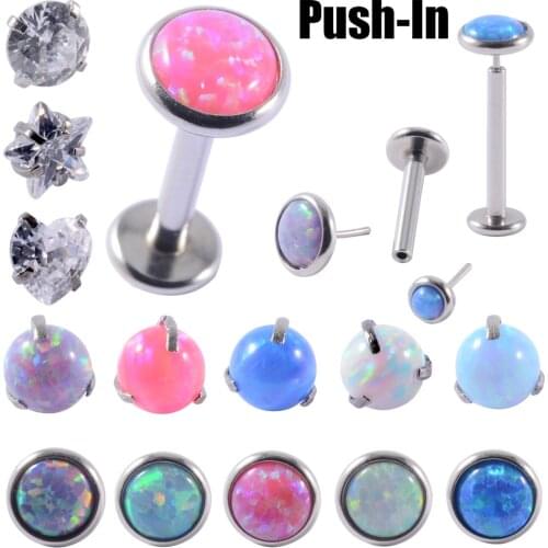 1PC Surgical Steel Threadless Push in Ear Cartilage Tragus Helix Earring Piercing Opal Labret Stud Lip Ring Easy to wear Jewelry