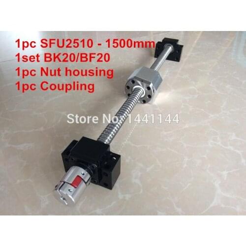 SFU2510- 1500mm ball screw with ball nut + BK20 / BF20 Support + 2510 Nut housing + 17*14mm Coupling