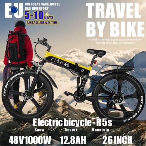 Electric bicycle 48V 1000W 26" Fat Tire Mountain Bike Electric Bicycles Beach Cruiser Booster Folding Type for Mens Womens