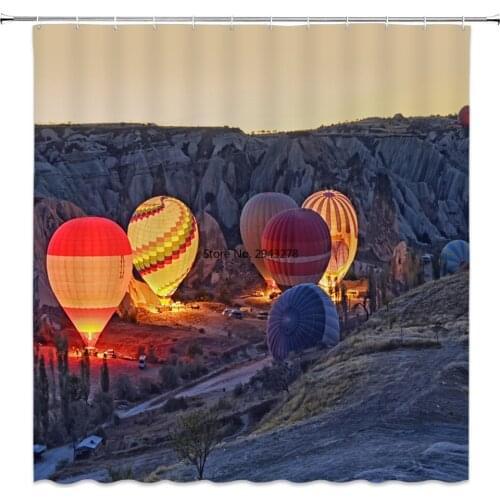 Scenery Hot Air Balloon Shower Curtain Fabric Waterproof Polyester Bathroom landscape Bath Curtain With Hooks 180x200cm