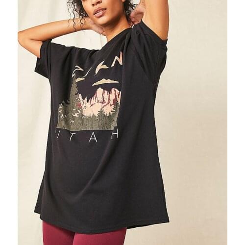 Womens Park Print T-Shirt Summer Fashion Casual Black T-Shirte Women Clothes Tops
