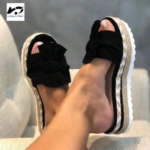 Women Sandals Platform Sandals Shoes Women Bow 2020 Summer Sandals Slipper Indoor Outdoor Flip-flops Beach Shoes Female Slippers