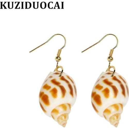 Kuziduocai New Fashion Jewelry Shell Natural Conch Personality Stripes Stud Earrings For Women Gifts Brincos Statement E-585