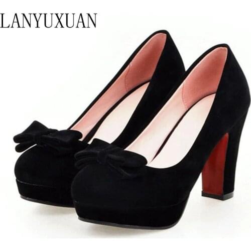 LANYUXUAN Big Size 34~43 Shoes Woman High Heels round toe Pumps sweet wedding shoes Zapatos Mujer sapatos femininos 215-3