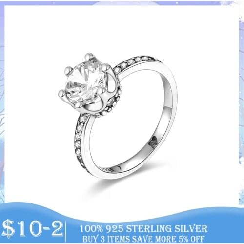Genuine 925 Sterling Silver Rings Clear CZ Pave Crown Rings for Women Wedding Engagement Girlfriend Gift Fashion Fine Jewelry