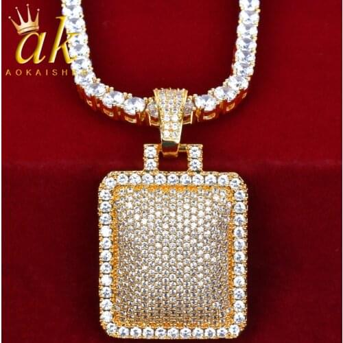 Dog Tag Square Pendant Necklace for Women Gold Plated Jewelry