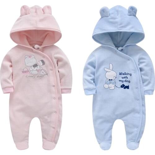 Winter Newborn Baby Girl Boy Rompers With Hat 2 Colors Toddler Clothing 3-12M Cotton Baby Clothes