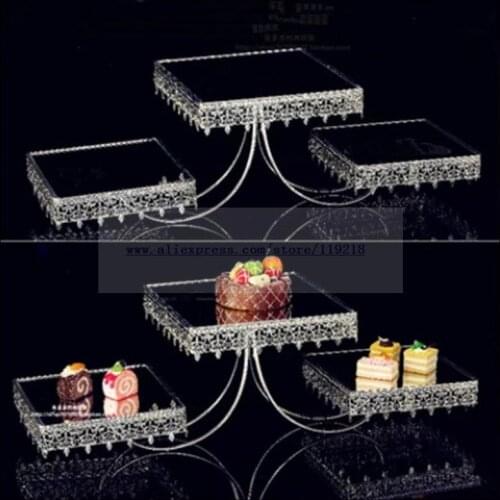 1PCS Three-layer square mirror cake stand multi-layer afternoon tea snack rack baking wedding dessert table