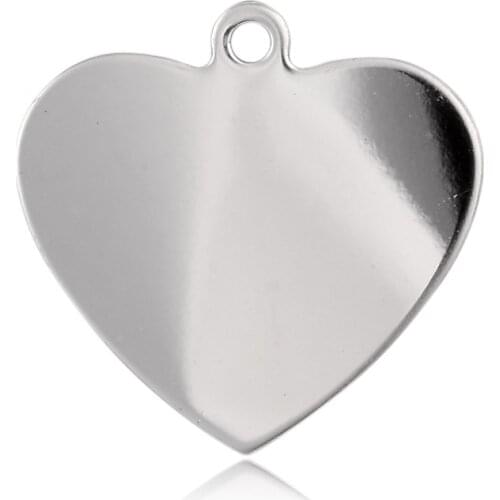 10pcs Stainless Steel Heart Shaped Stamping Blank Tag Pendants for Earring Bracelet Necklace Jewelry Making33x34x1mm Hole 3mm
