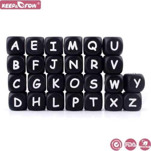 Keep&Grow 100Pcs English Silicone Letters Baby Teething Alphabet Letter Beads DIY Nipple Chain Teether Toys For Baby Oral Care
