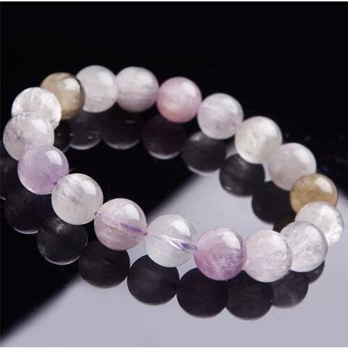 12mm Natural Genuine Kunzite Gem Stone Stretch Charm Bracelet Femme Women Clear Round Bead Crystal Bracelet