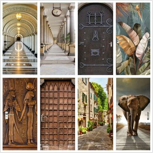 2pcs/set Self-Adhesive Door Sticker 3D Wallpaper Vinyl Living Room Bedroom Decoration Poster Home Design Decor Wall Mural Decals