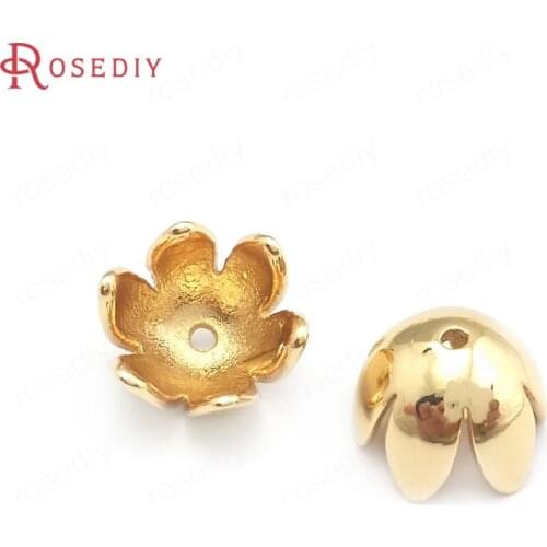 40144)20PCS 6x8MM 24K Champagne Gold Color Brass Flower Beads Caps Spacer Beads Jewelry Making Supplies Findings Accessories