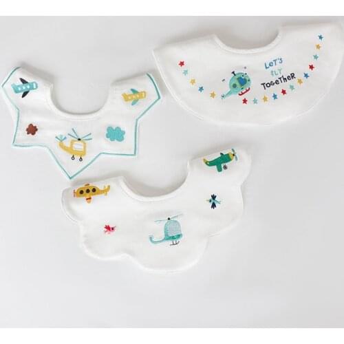 3Pcs Set Summer Thin Bib Infant Newborn Baby Gauze Embroidered Burp Cloths Children Cotton 0-2 Years Old Anti Spitting Towel